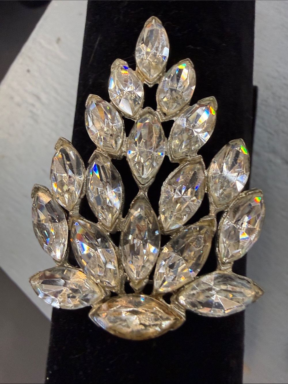 Gold-Tone Clear Crystal Leaf Brooch - Sparkling Statement Pin